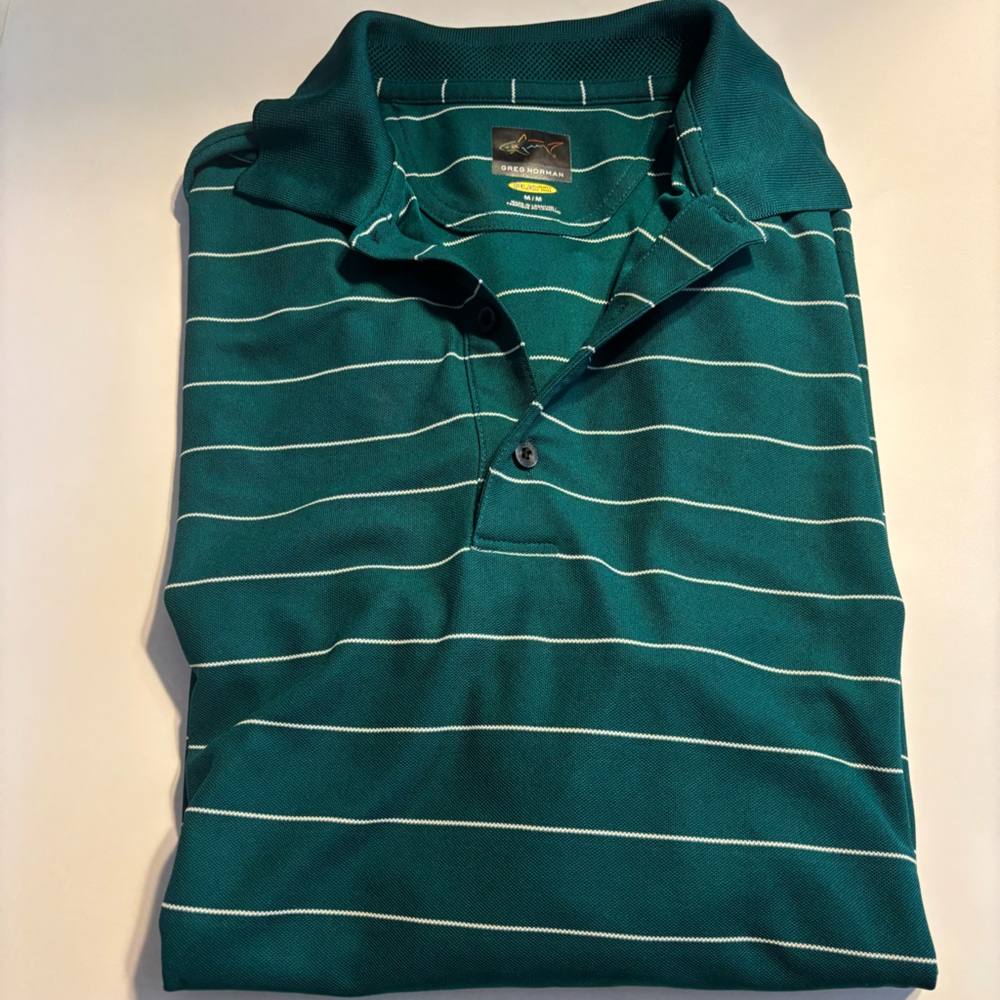Greg Norman Collection Green and White Pinstripe Polo